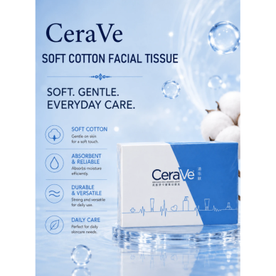 CERAVE vienkartinės veido servetėlės dėžutėje 20*15 cm, 30 vnt. 1