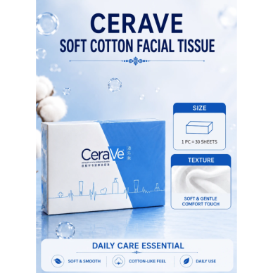 CERAVE vienkartinės veido servetėlės dėžutėje 20*15 cm, 30 vnt. 3