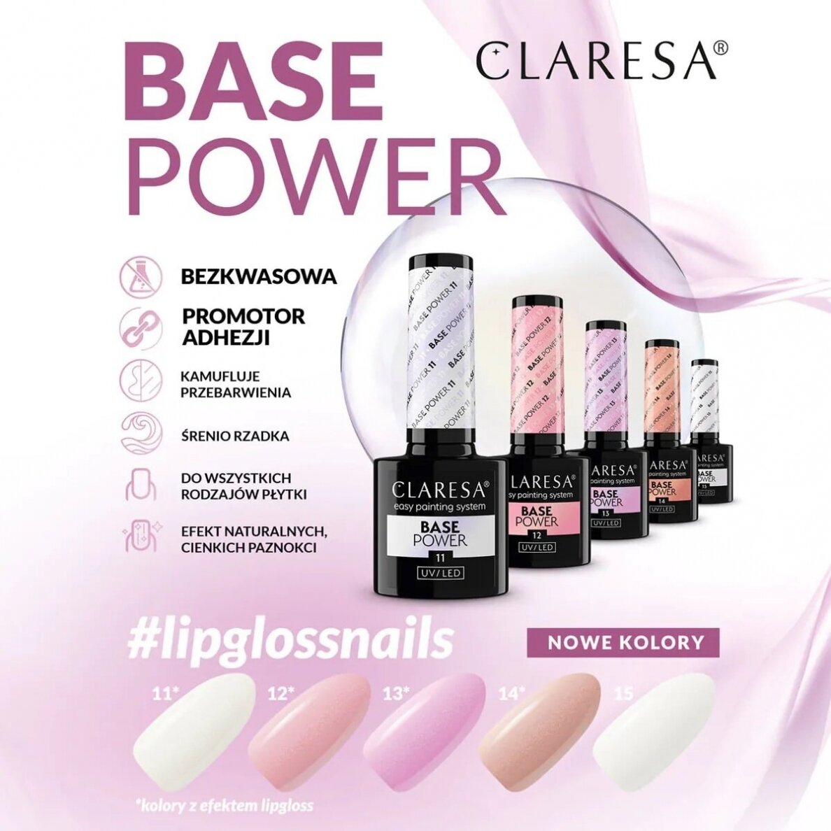CLARESA hibridinė gelinio lakavimo bazė POWER BASE 15, 5 g. 2 CLARESA hibridinė gelinio lakavimo bazė POWER BASE 15, 5 g. 2