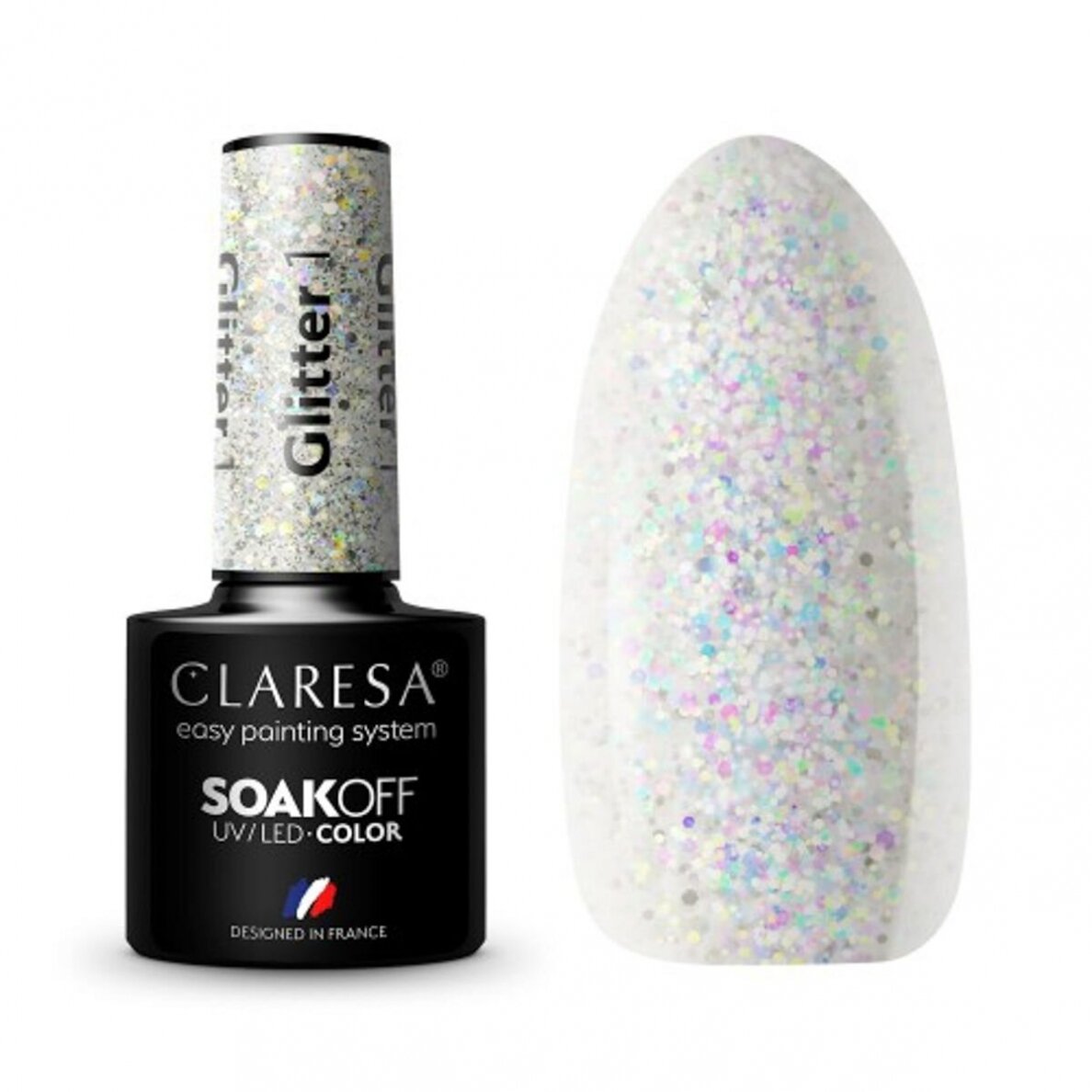 CLARESA стойкий гибридный гель лак для ногтей GLITTER 1, 5g. CLARESA стойкий гибридный гель лак для ногтей GLITTER 1, 5g.