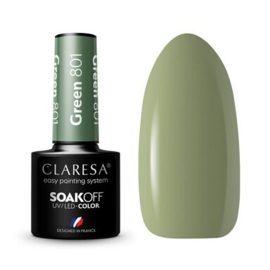 CLARESA long lasting hybrid gel polish GREEN 801, 5g. CLARESA long lasting hybrid gel polish GREEN 801, 5g.
