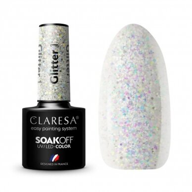 CLARESA стойкий гибридный гель лак для ногтей GLITTER 1, 5g. CLARESA стойкий гибридный гель лак для ногтей GLITTER 1, 5g.