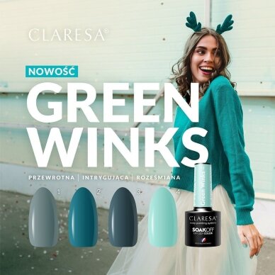 CLARESA стойкий гибридный гель лак для ногтей GREEN WINKS 1, 5g. 2