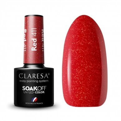 CLARESA long lasting hybrid gel polish RED 411, 5g. CLARESA long lasting hybrid gel polish RED 411, 5g.