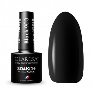 CLARESA long lasting hybrid gel polish BLACK 900, 5 g. CLARESA long lasting hybrid gel polish BLACK 900, 5 g.
