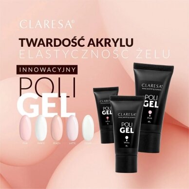 CLARESA POLI GEL nagų priauginimo poligelis persikų spalvos LATTE, 30 g. 1 CLARESA POLI GEL nagų priauginimo poligelis persikų spalvos LATTE, 30 g. 1