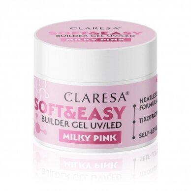 CLARESA cтроительный гель SOFT&EASY GEL MILKY PINK, 12 г. 3 CLARESA cтроительный гель SOFT&EASY GEL MILKY PINK, 12 г. 3
