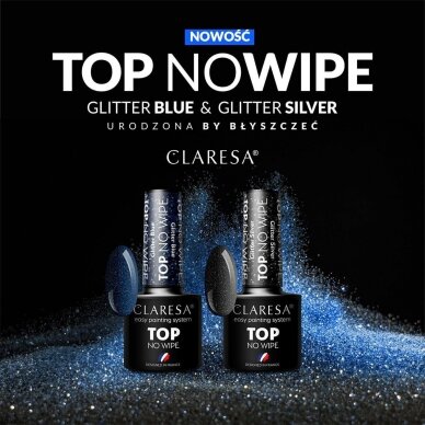 CLARESA TOP NO WIPE hybrid top protective layer of long-lasting gel polish Glitter Silver, 5g. 1