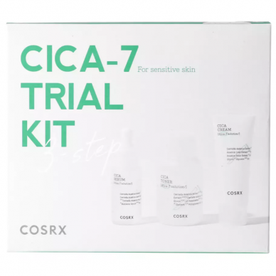 Cosrx CICA-7 Relief Kit 3 Step rinkinys jautriai odai.