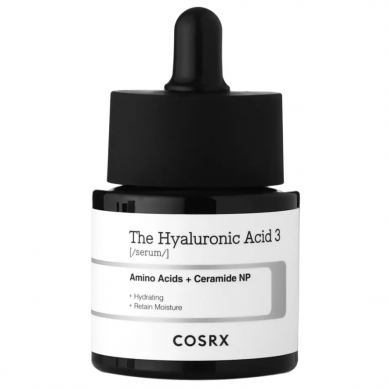 Cosrx The Hyaluronic Acid 3 Serum hialurono rūgšties serumas, kuris drėkina, puošia, ramina ir palaiko odos drėgmės barjerą, 20ml.