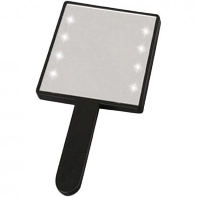 Dekoratyvinis veidrodis su rankėna ir LED šviesa makiažui rodyti