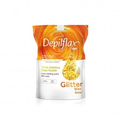 DEPILFLAX low-melting elastic wax for professional depilation procedures GLITTER WAX GOLD, 1 kg. DEPILFLAX low-melting elastic wax for professional depilation procedures GLITTER WAX GOLD, 1 kg.