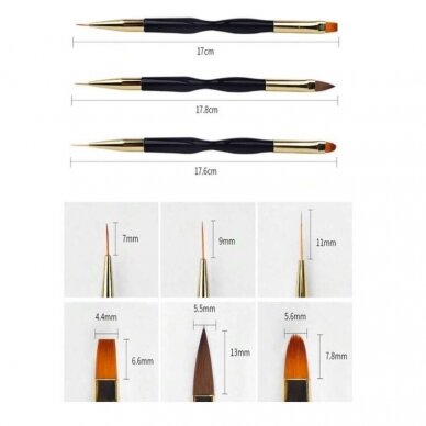 Set of double-sided manicure brushes for nail extension and nail art procedures (3 pcs.) 1 Set of double-sided manicure brushes for nail extension and nail art procedures (3 pcs.) 1