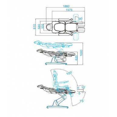 Profesionali elektrinė podologinė kėdė- lova-gultas pedikiūro procedūroms AZZURRO 870S, pilkos spalvos 1