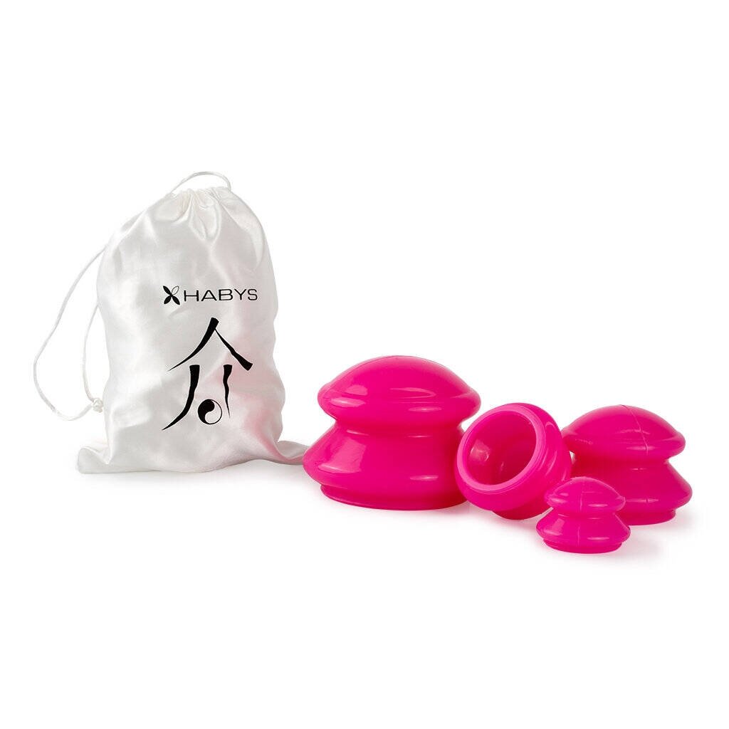 Vacuum silicone anti-cellulite massage cups, 4 different sizes, pink