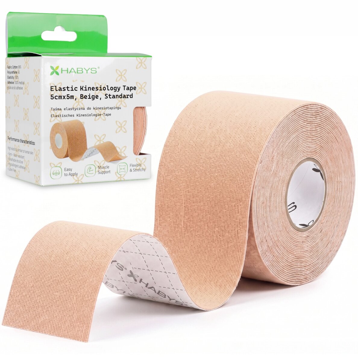 STANDART elastinė kineziologinė juosta, 5 cm × 5 m, kreminės spalvos STANDART elastinė kineziologinė juosta, 5 cm × 5 m, kreminės spalvos