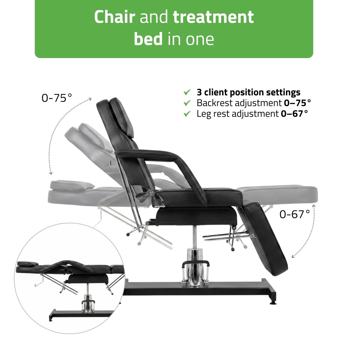 Professional hydraulic chair-bed ALORA for cosmetology, massage and tattoo procedures, black 3 Professional hydraulic chair-bed ALORA for cosmetology, massage and tattoo procedures, black 3