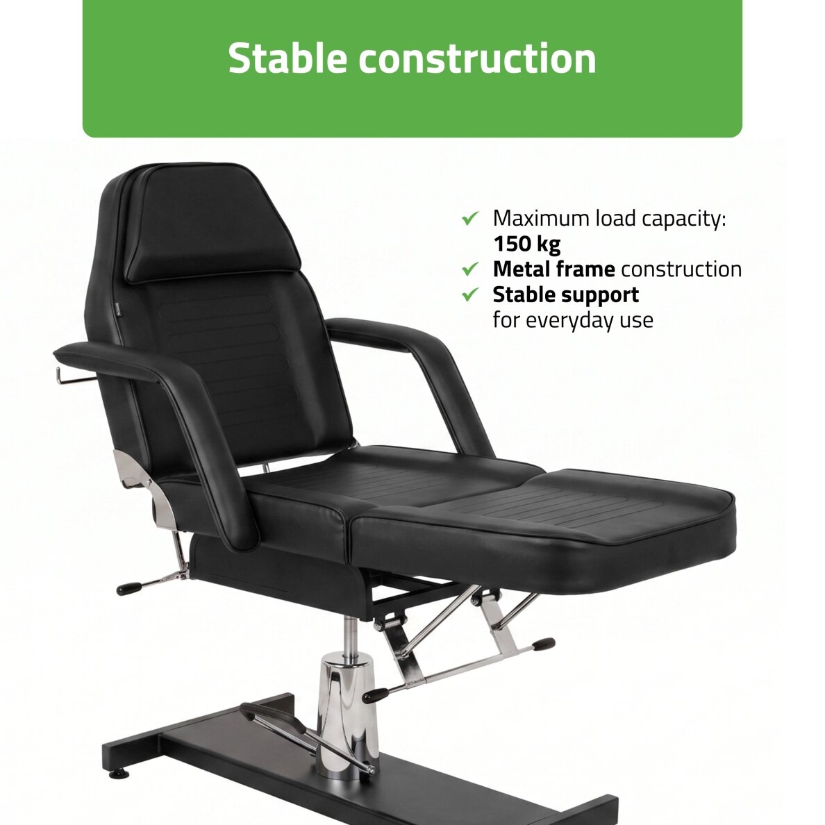 Professional hydraulic chair-bed ALORA for cosmetology, massage and tattoo procedures, black 8