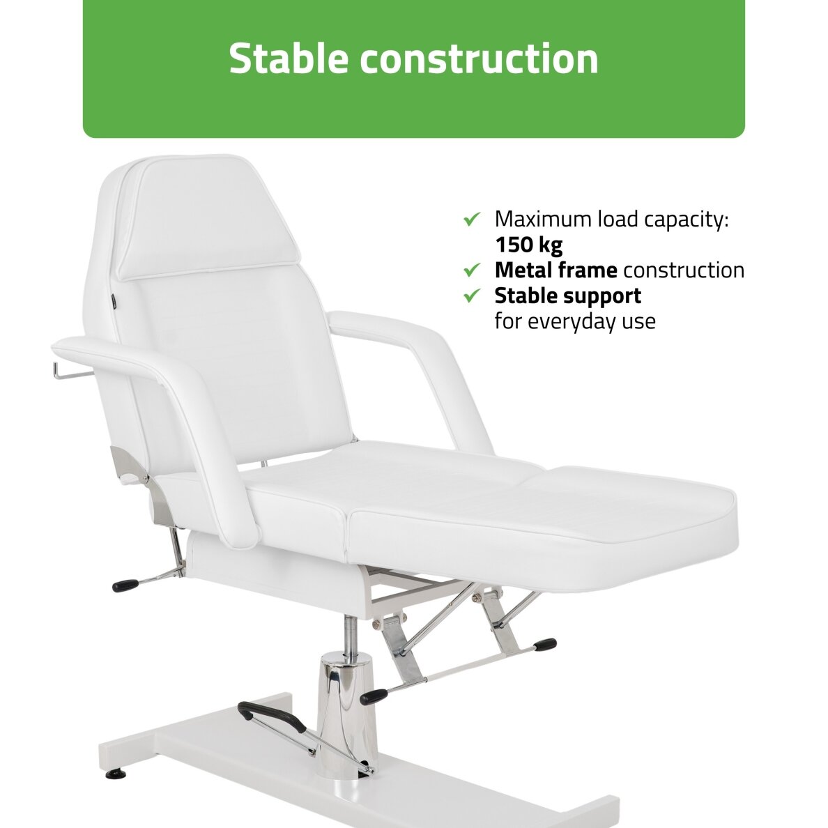Professional hydraulic chair-bed ALORA for cosmetology, massage and tattoo procedures, white 8 Professional hydraulic chair-bed ALORA for cosmetology, massage and tattoo procedures, white 8