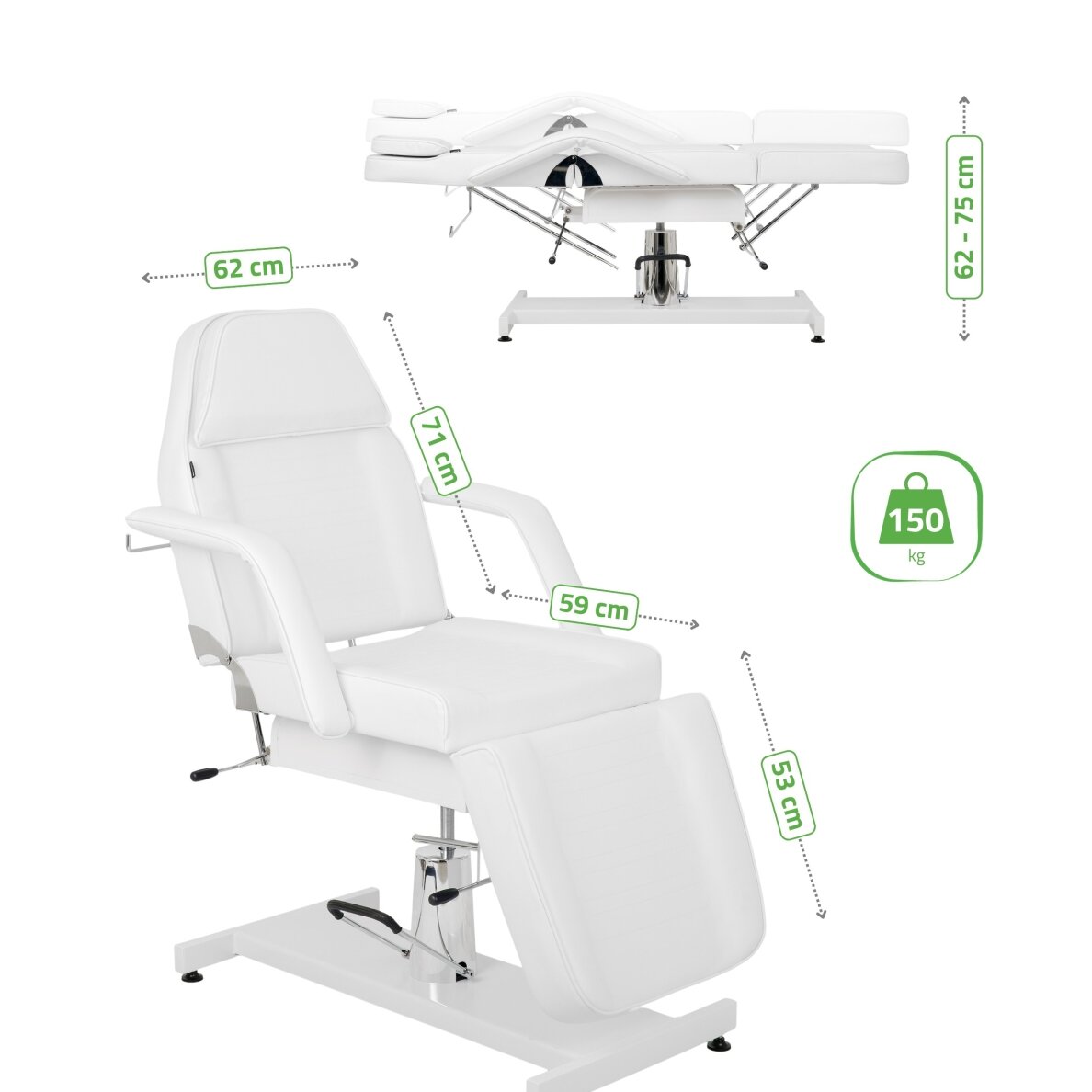 Professional hydraulic chair-bed ALORA for cosmetology, massage and tattoo procedures, white 9 Professional hydraulic chair-bed ALORA for cosmetology, massage and tattoo procedures, white 9