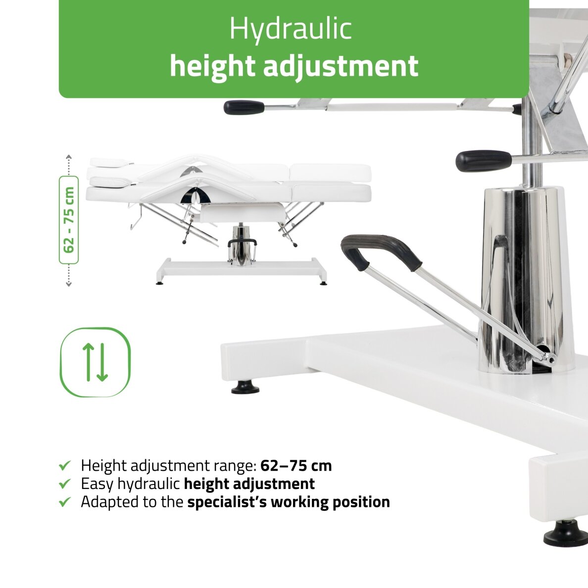 Professional hydraulic chair-bed ALORA for cosmetology, massage and tattoo procedures, white 2