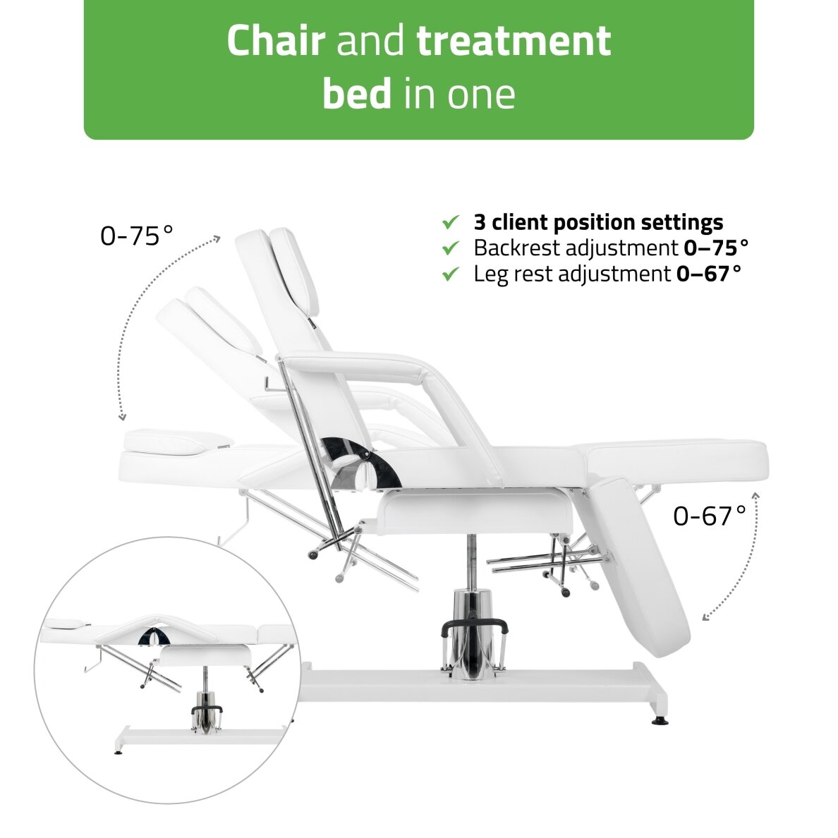 Professional hydraulic chair-bed ALORA for cosmetology, massage and tattoo procedures, white 3 Professional hydraulic chair-bed ALORA for cosmetology, massage and tattoo procedures, white 3