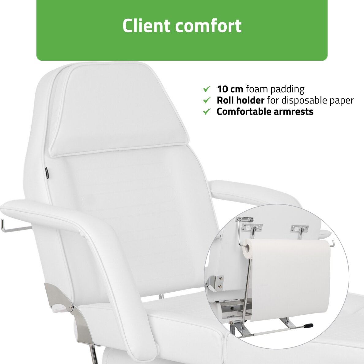 Professional hydraulic chair-bed ALORA for cosmetology, massage and tattoo procedures, white 5 Professional hydraulic chair-bed ALORA for cosmetology, massage and tattoo procedures, white 5