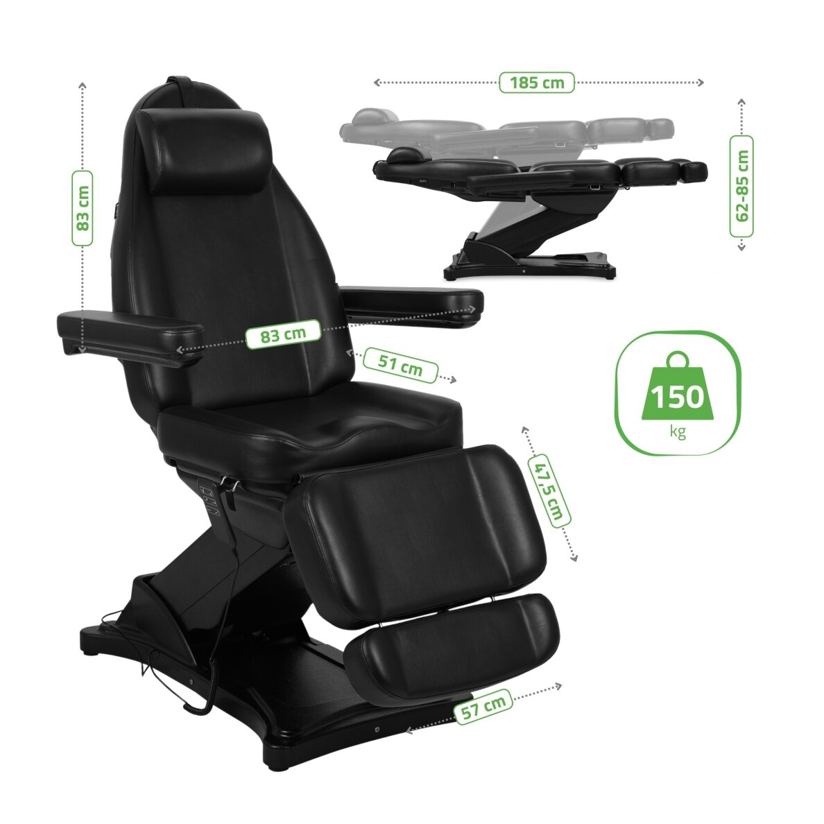 Профессиональная электрическая косметологическая кровать ELARA PRO 4, черная. 10