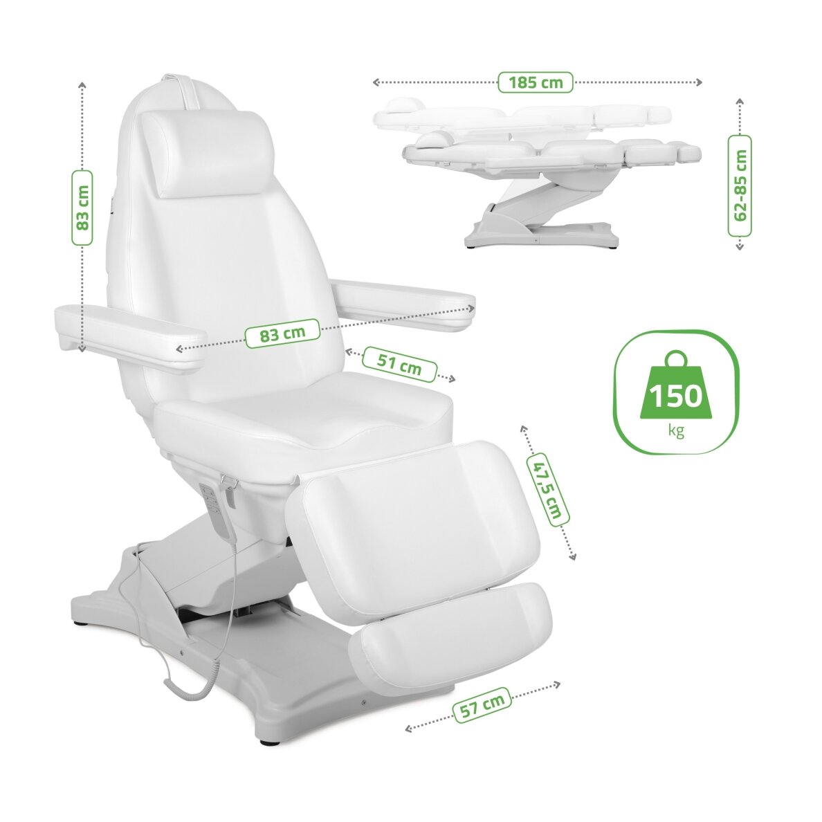 Профессиональная электрическая косметологическая кровать ELARA PRO 4, белая. 10