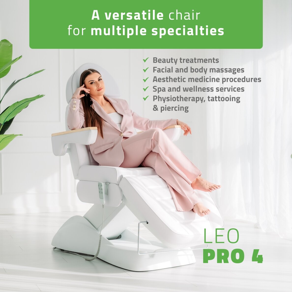 Профессиональное электрическое кресло-кровать для косметологов LEO PRO 4, белое. 1 Профессиональное электрическое кресло-кровать для косметологов LEO PRO 4, белое. 1