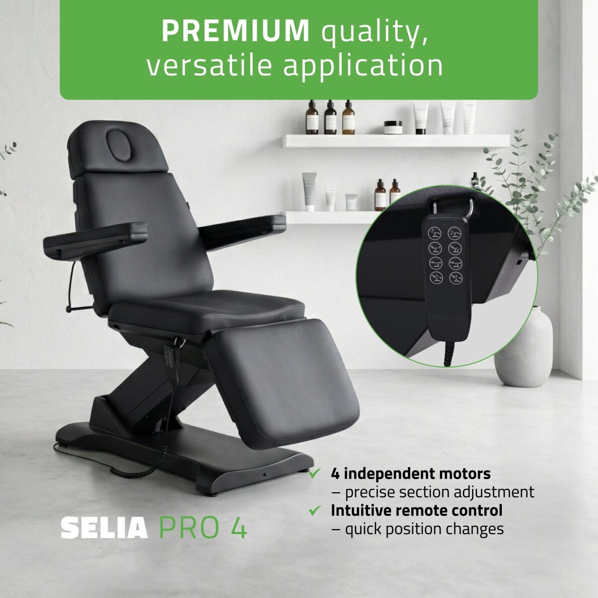 Профессиональное электрическое кресло-кровать для косметологов SELIA PRO 4, черное. 1