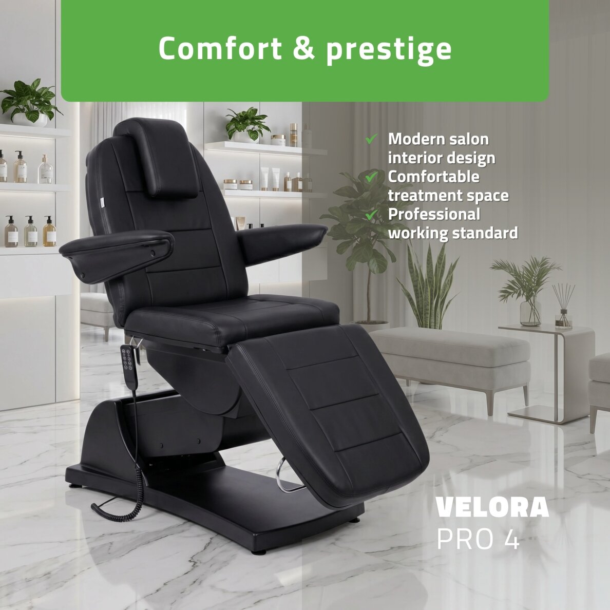 Профессиональная электрическая косметологическая кровать VELORA PRO 4, черная. 1 Профессиональная электрическая косметологическая кровать VELORA PRO 4, черная. 1