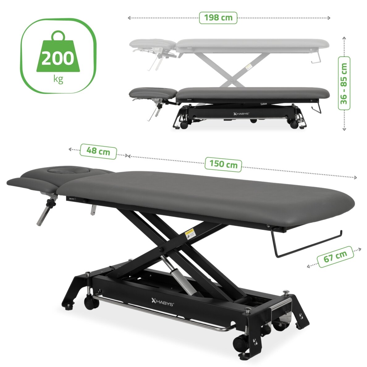 EVERO CROSS X4 ERGO profesionalus elektrinis masažo ir kineziterapijos gultas su kojiniu valdymu, pilkos spalvos 9