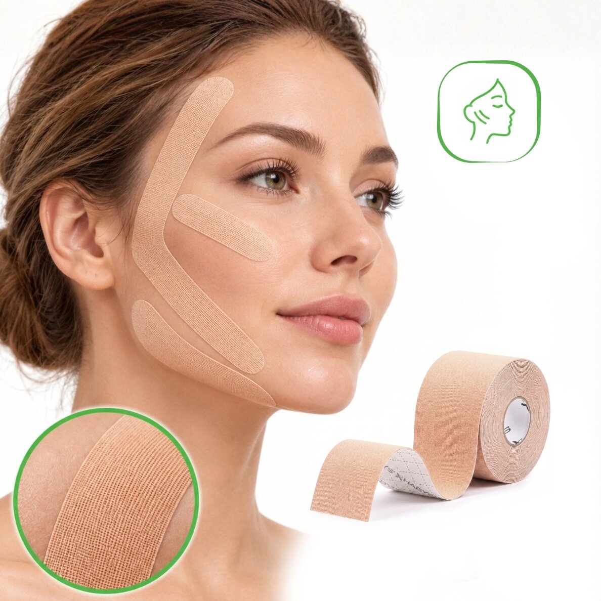 FACE elastinė kineziologinė juosta veidui, 5 cm × 5 m, kreminės spalvos 4 FACE elastinė kineziologinė juosta veidui, 5 cm × 5 m, kreminės spalvos 4