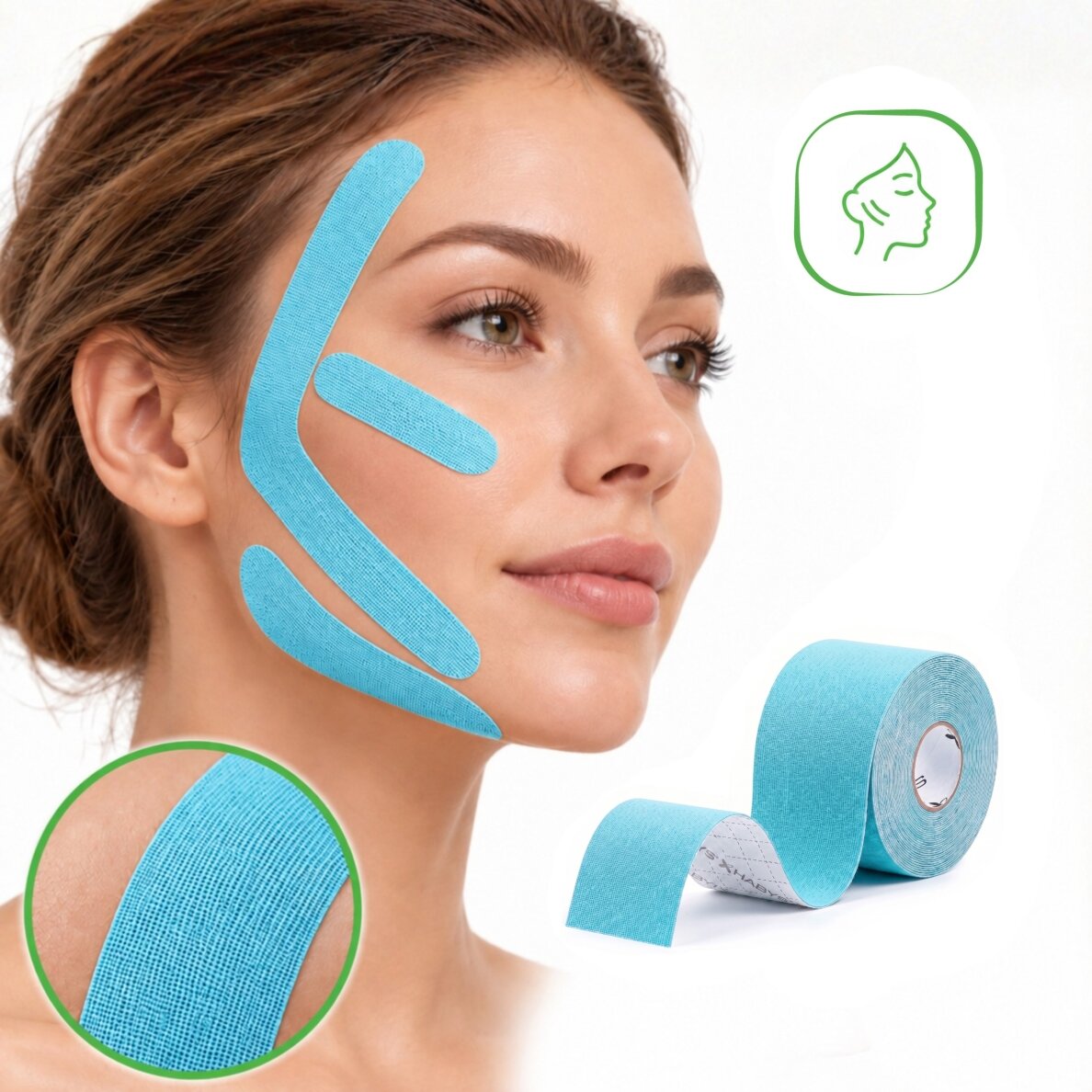 FACE elastinė kineziologinė juosta veidui, 5 cm × 5 m, mėlynos spalvos 4 FACE elastinė kineziologinė juosta veidui, 5 cm × 5 m, mėlynos spalvos 4