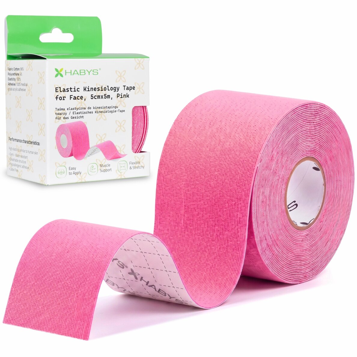 FACE elastic kinesiology tape for the face, 5 cm × 5 m, pink FACE elastic kinesiology tape for the face, 5 cm × 5 m, pink