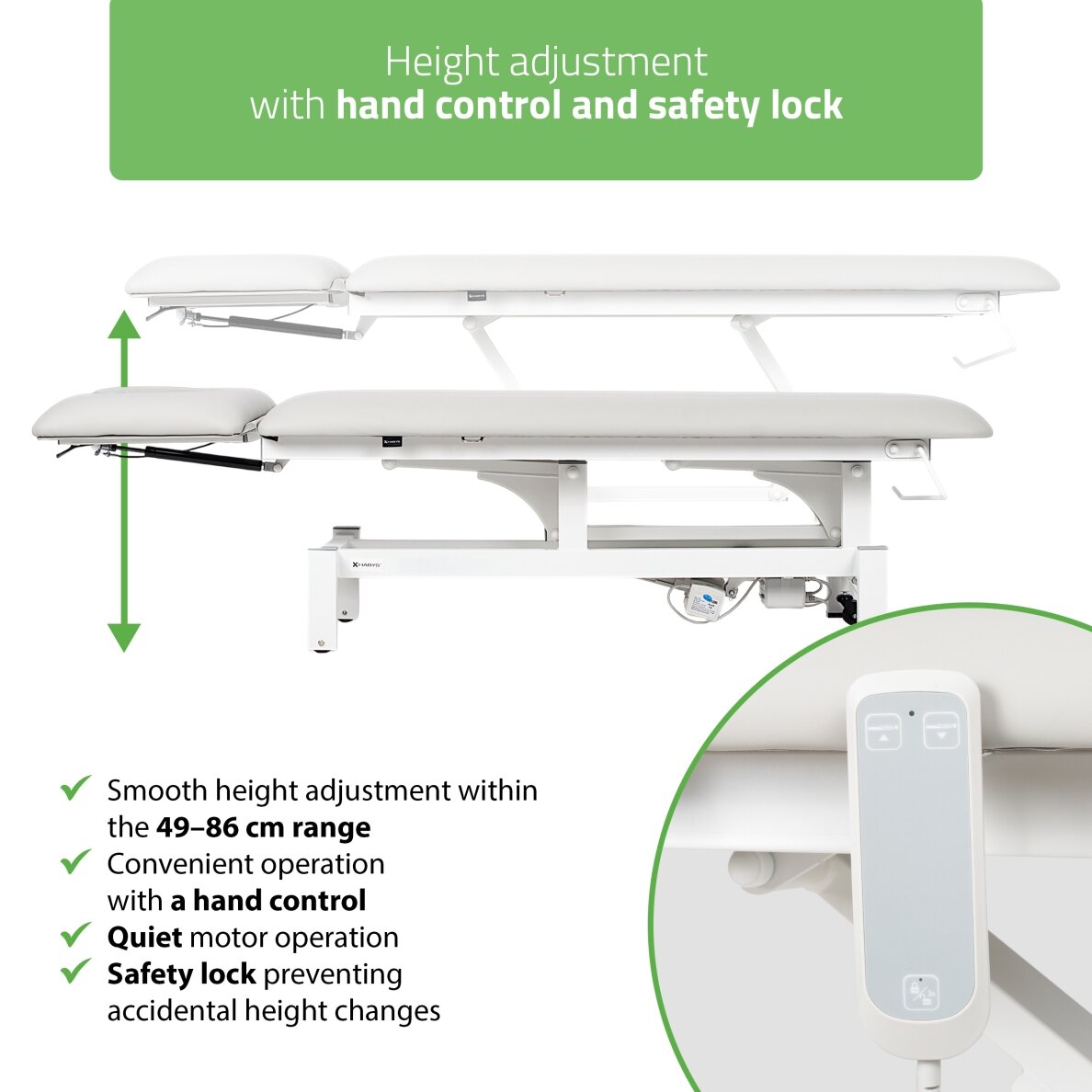 FORTIS 2 ERGO professional electric 2-part massage and physiotherapy bed with manual control, light gray 6