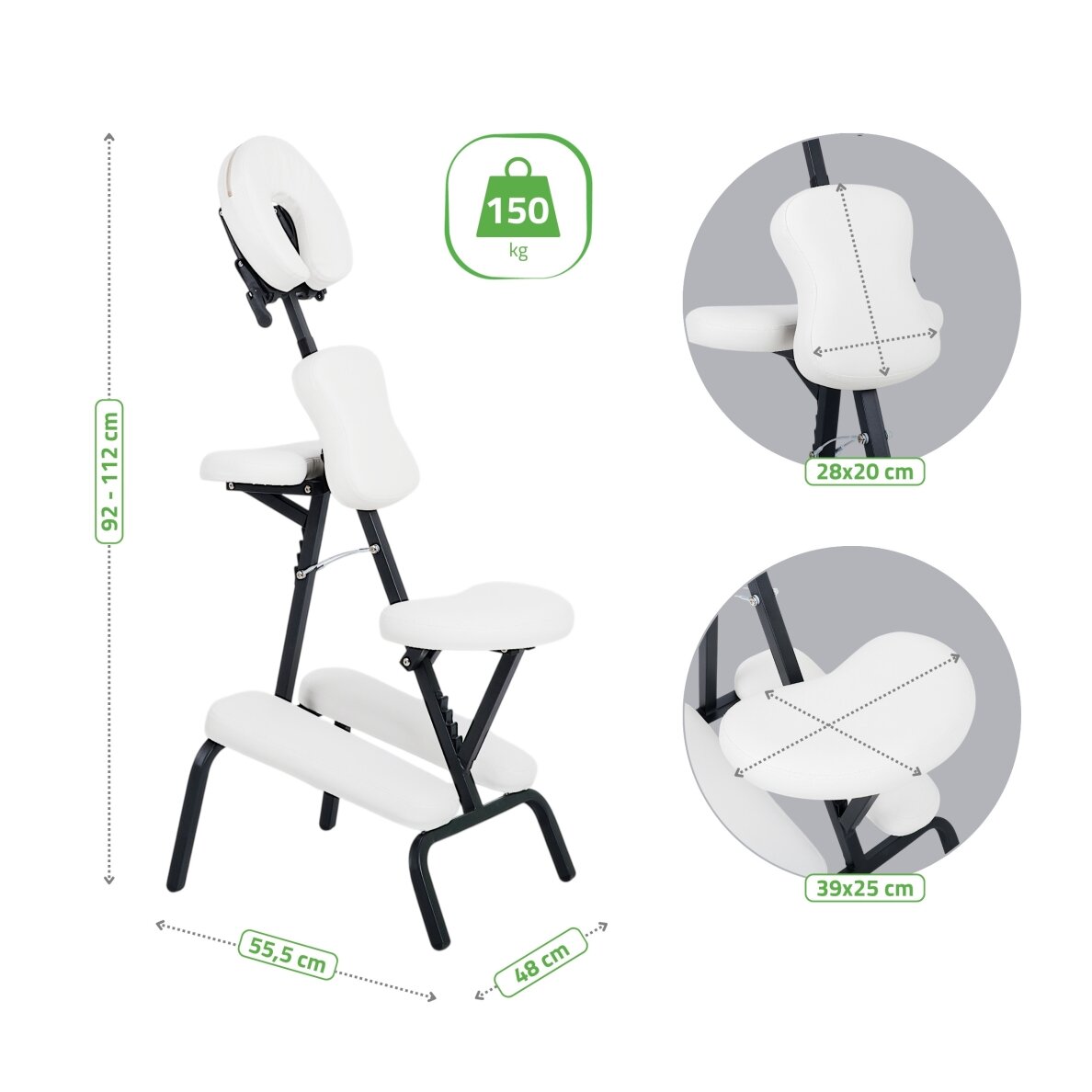 Professional folding tattoo and massage chair FLEXO, white 8