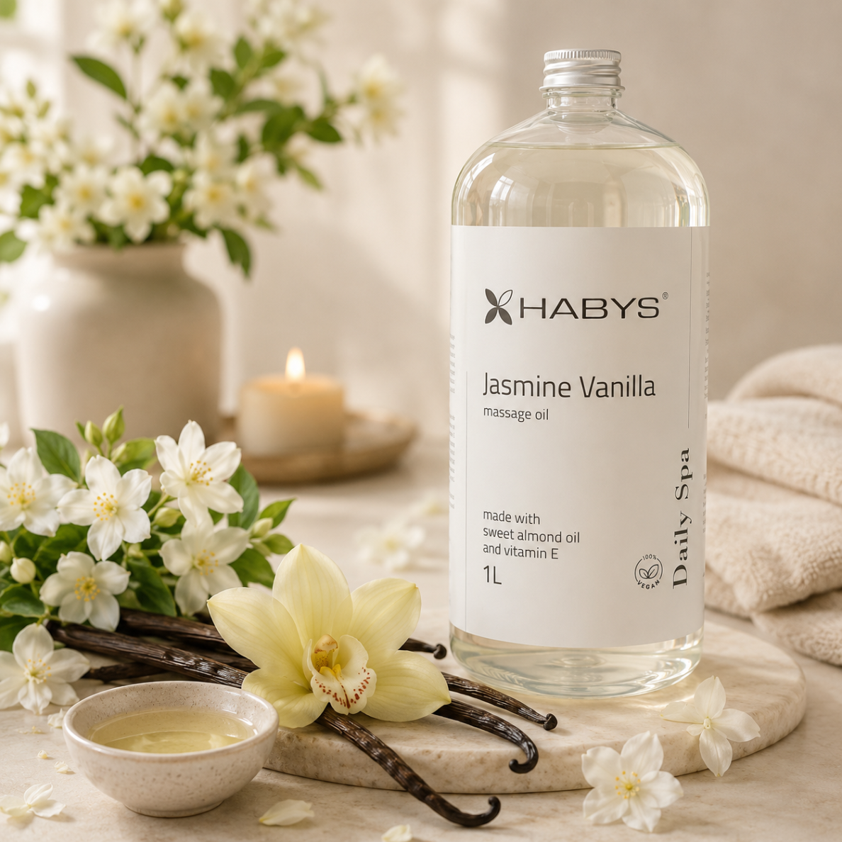 HABYS DAILY SPA massage oil with jasmine and vanilla, 1000 ml 1 HABYS DAILY SPA massage oil with jasmine and vanilla, 1000 ml 1