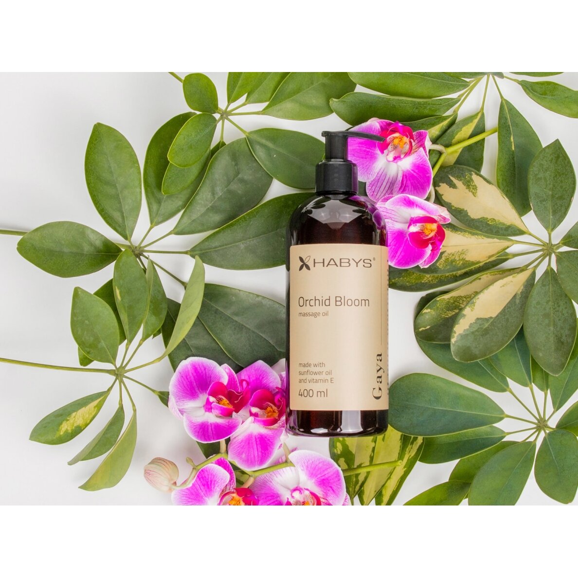 HABYS GAYA ORCHID BLOOM saulėgražų masažo aliejus su vitaminu E orchidėjų aromatu, 400 ml 1 HABYS GAYA ORCHID BLOOM saulėgražų masažo aliejus su vitaminu E orchidėjų aromatu, 400 ml 1