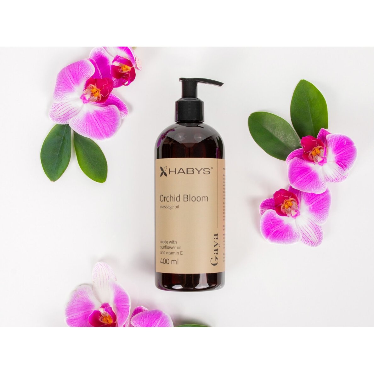 HABYS GAYA ORCHID BLOOM saulėgražų masažo aliejus su vitaminu E orchidėjų aromatu, 400 ml 2 HABYS GAYA ORCHID BLOOM saulėgražų masažo aliejus su vitaminu E orchidėjų aromatu, 400 ml 2