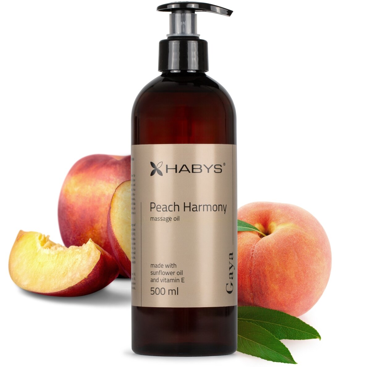 HABYS GAYA PEACH HARMONY masažinis aliejus su saulėgrąžų ir migdolų aliejumi, 500 ml