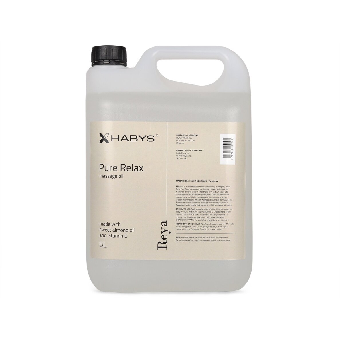 HABYS REYA PURE RELAX maitinantis kūno masažo aliejus su migdolų aliejumi ir vitaminu E, 5000 ml