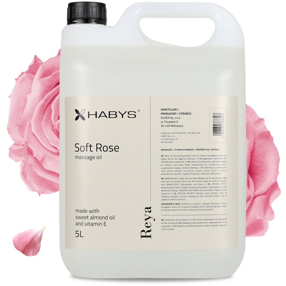 HABYS REYA SOFT ROSE masažo aliejus su natūraliu saldžiųjų migdolų aliejumi ir vitaminu E, 5000 ml HABYS REYA SOFT ROSE masažo aliejus su natūraliu saldžiųjų migdolų aliejumi ir vitaminu E, 5000 ml