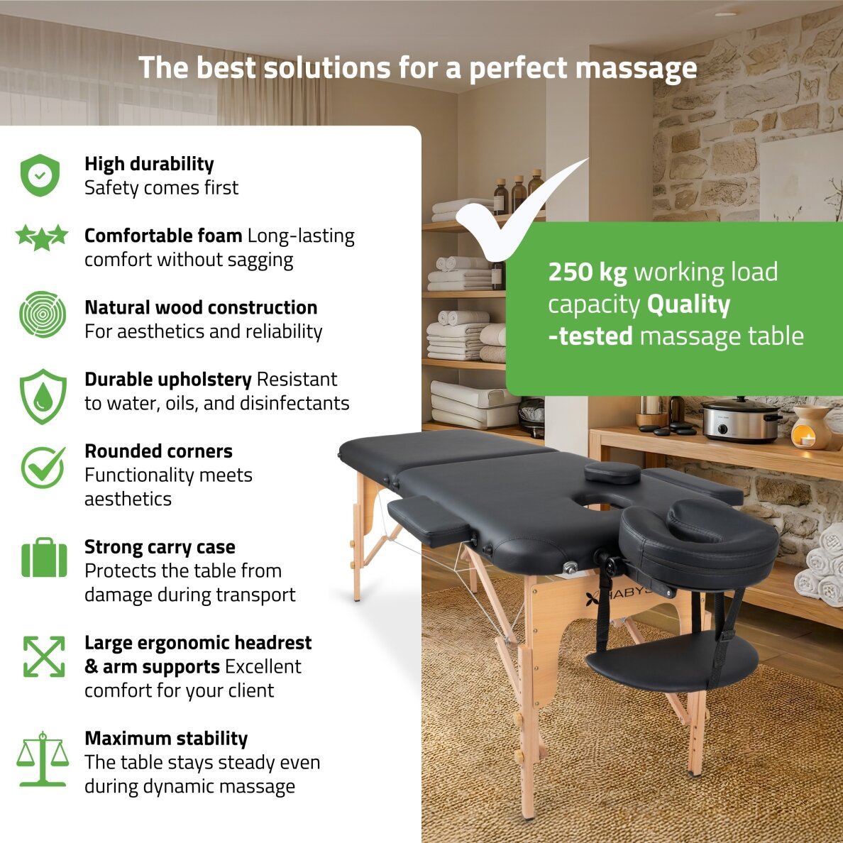 Professional folding massage and rehabilitation table LIRA, black 1