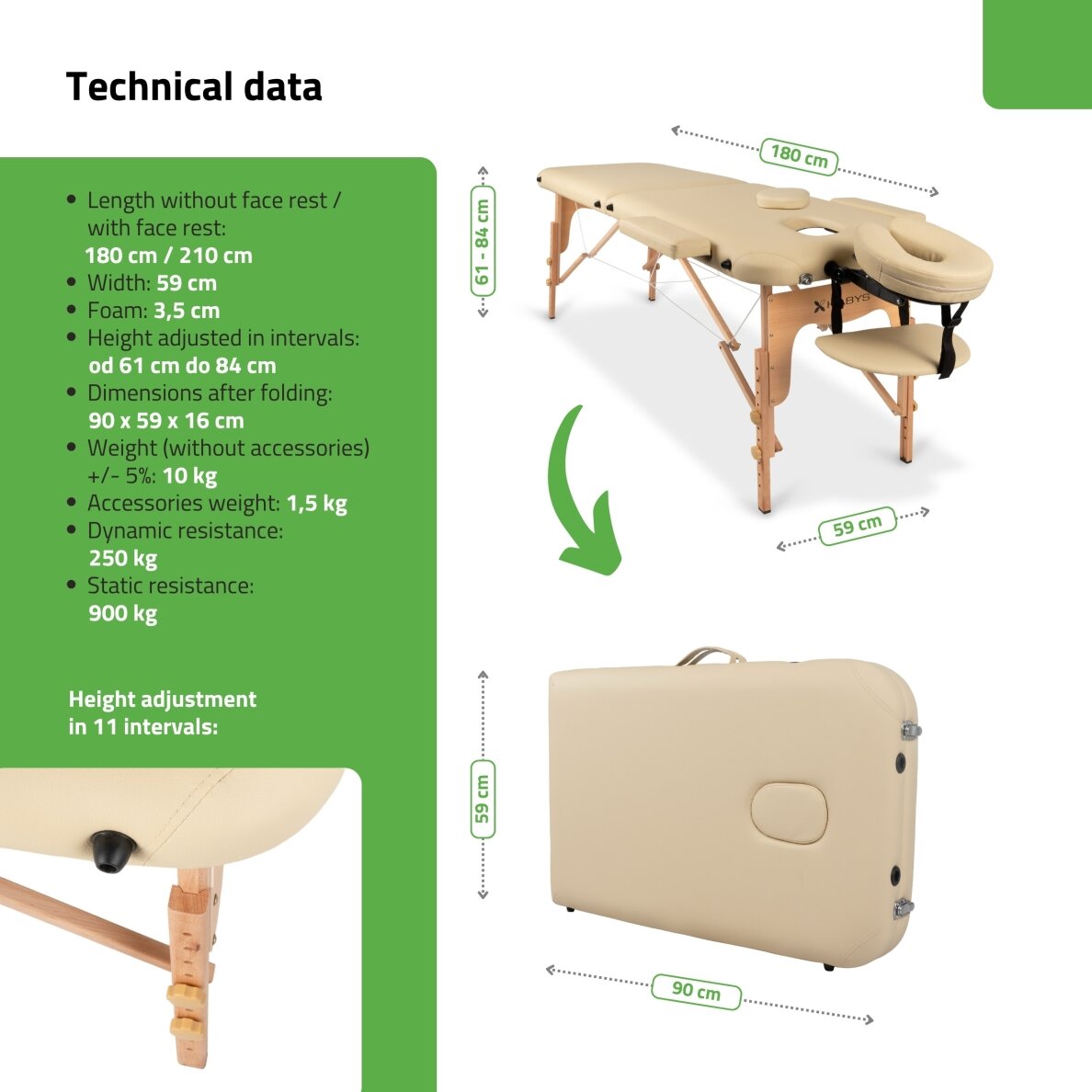 Professional folding massage and rehabilitation table LIRA, beige 4