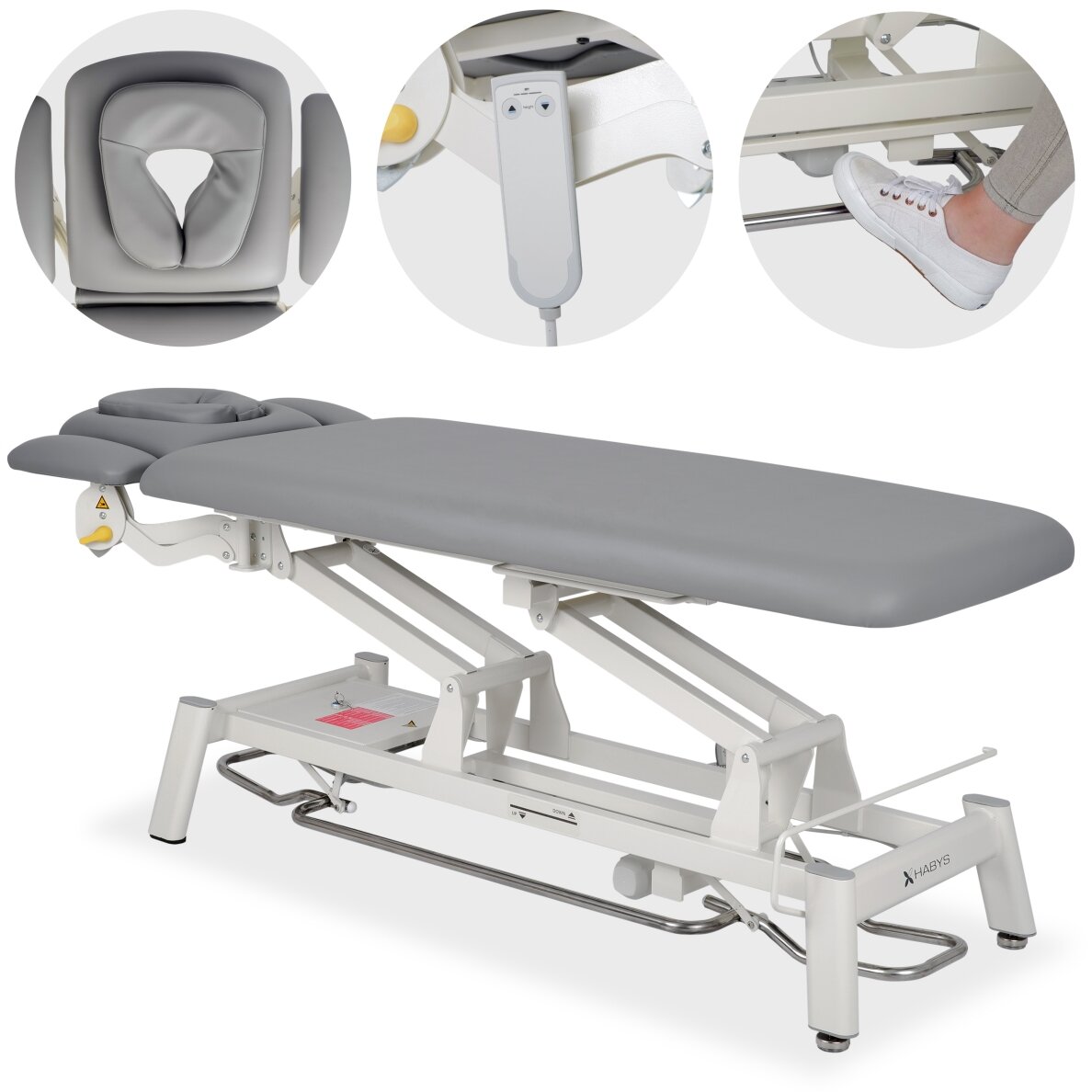 PROXIMA V4 ERGO professional electric 4-section massage and physiotherapy bed with hand and foot control, gray