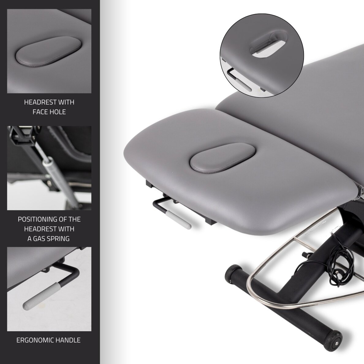 Professional massage and physiotherapy table - bed 2 parts AGILA 2, gray 6 Professional massage and physiotherapy table - bed 2 parts AGILA 2, gray 6