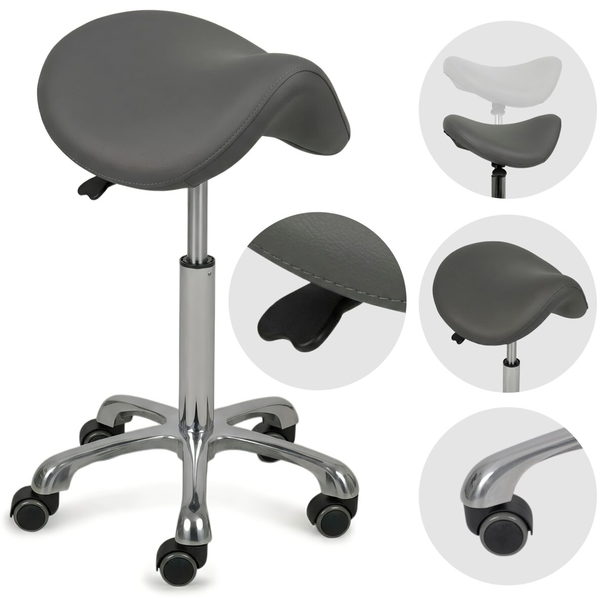 Professional master chair-saddle for beauticians ALMA, gray Professional master chair-saddle for beauticians ALMA, gray