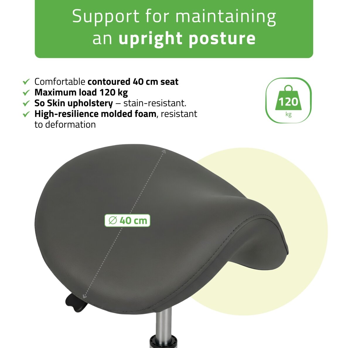 Professional master chair-saddle for beauticians ALMA, gray 1 Professional master chair-saddle for beauticians ALMA, gray 1